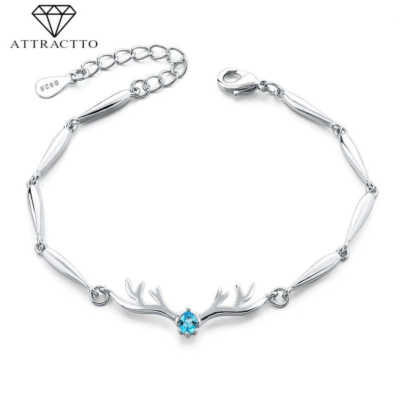 

ATTRACTTO S925 Silver Unique Elk Deer Bracelets&Bangles Charms For Women Bracelets Friendship Crystal Cuff Bracelet SBR190138