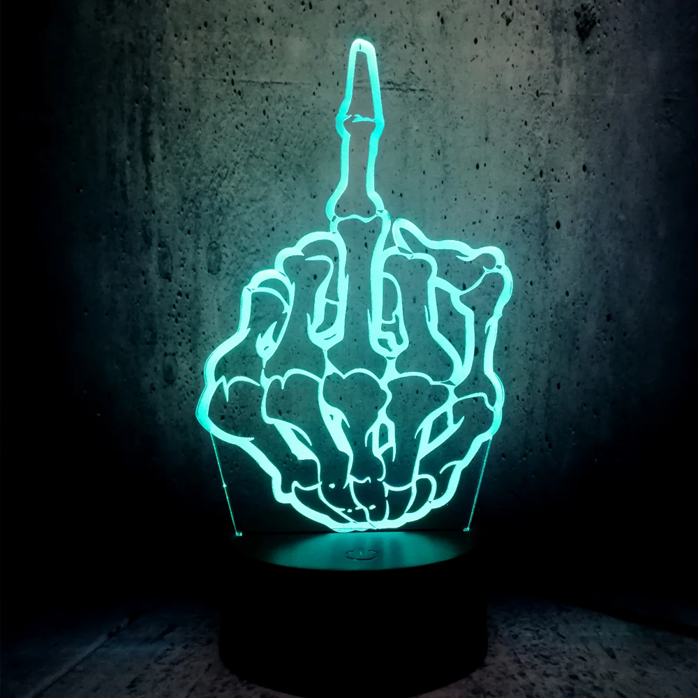 Крутой череп средний палец 3D USB светодиодный светильник поп-рок музыка мальчик