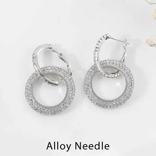 Alloy White Настоящее чистое твердое 925 пробы Серебряное игольчатое Кольцо Серьги для женщин ювелирные изделия большие круглые стразы розовое золото женские серьги подарок - Окраска металла: Alloy White