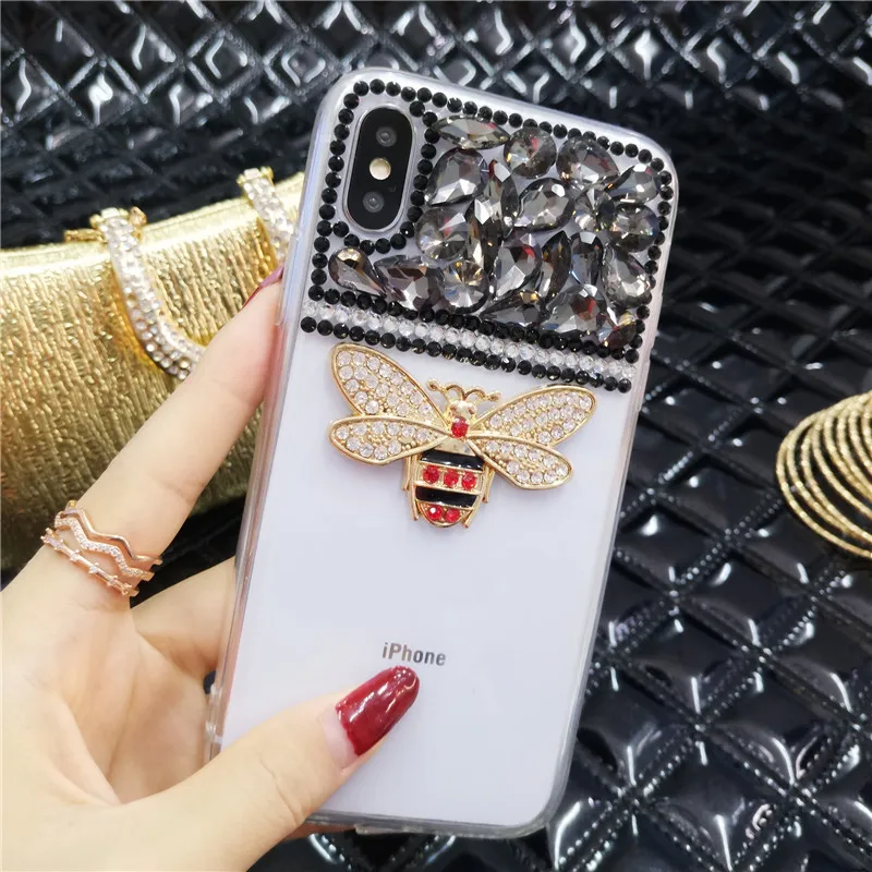 Модный 3D металлический чехол для телефона LaMaDiaa с Пчелкой и стразами iPhone 11 12 pro mini 7