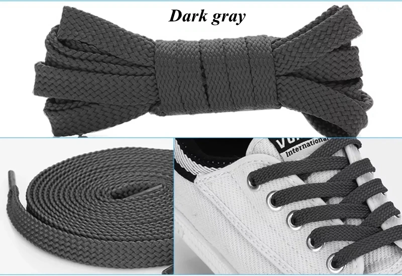 Dark grey 1 пара двойных плоских шнурков высокого качества из полиэстера шнурки Модные Спортивные Повседневные шнурки 28 цветов - Цвет: Dark grey