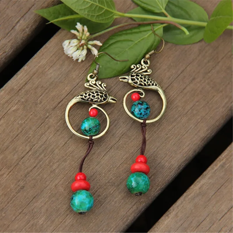 Оригинальные серьги в стиле ретро с Фениксом|beaded earrings|earrings chineseearrings ethnic |