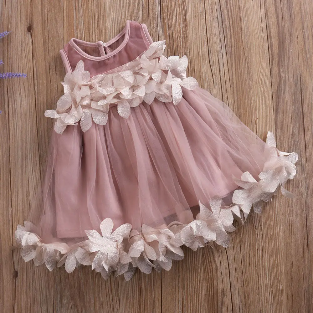 Cute Kids Girls Princess Pink White Dresses Pageant Toddler Baby Girl Sleeveless Flower Tulle Petal Party Ball Gown | Детская одежда и