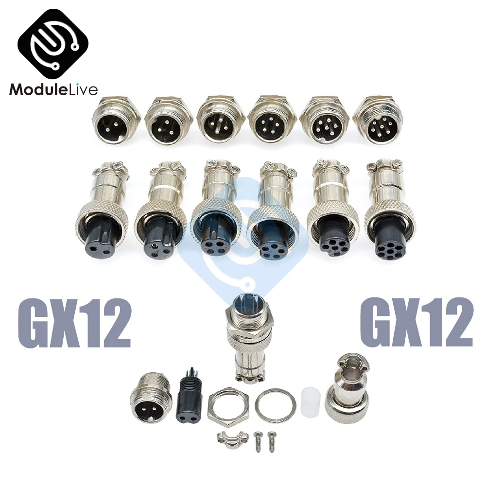 1Set of GX12 2/3/4/5/6/7  Pin pins Aviation Socket Plug GX12 Core Male and Female/ set Connector 11MM 15MM with Plastic Caps