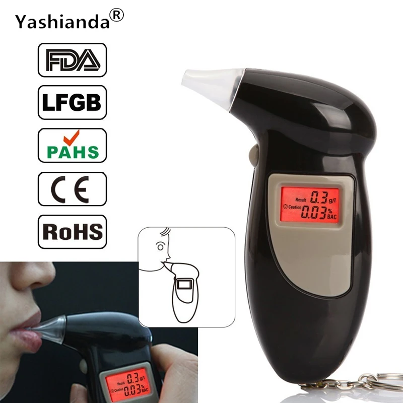 Yashianda ЖК дисплей тестер спирта дыхание анализатор цифровой алкотестер с 5