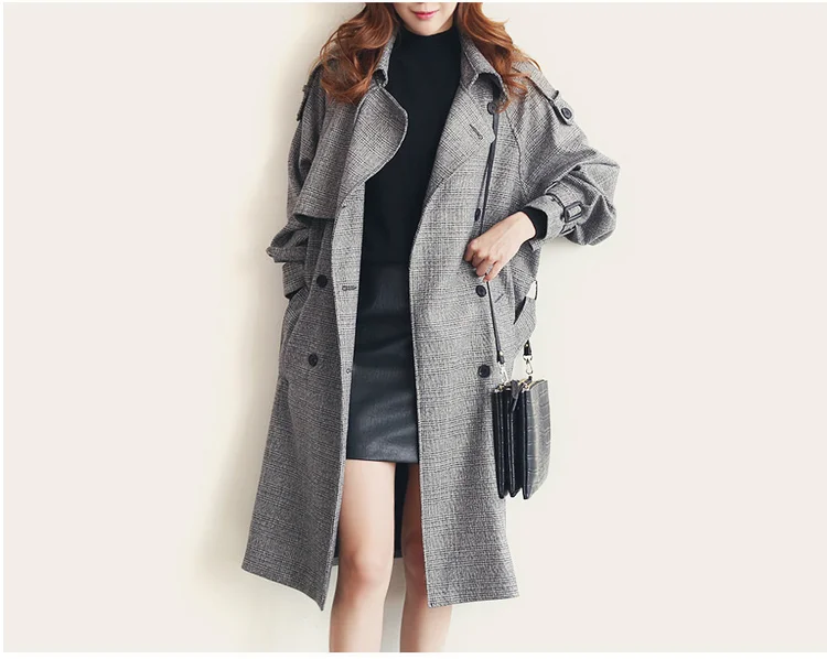 Женский Тренч с двумя пуговицами длинная клетчатая ветровка верхняя одежда для