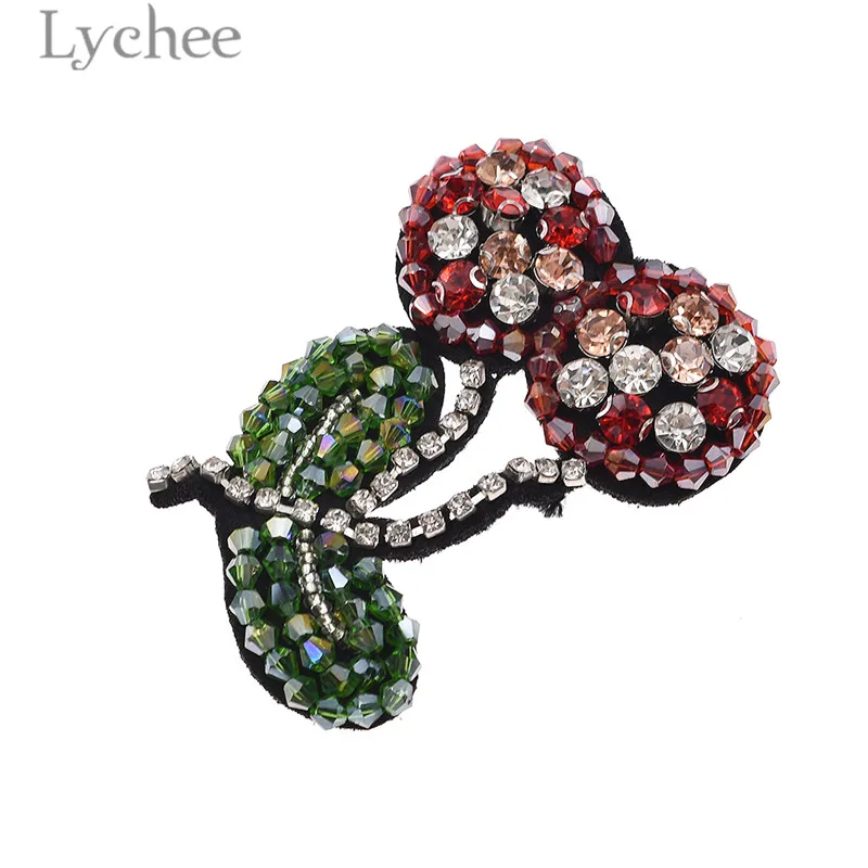 Lychee 5pcs Beaded Crystal Cherry Appliques Colorful Rhinestone Patches Handmade DIY Sewing Supplies Accessories | Дом и сад