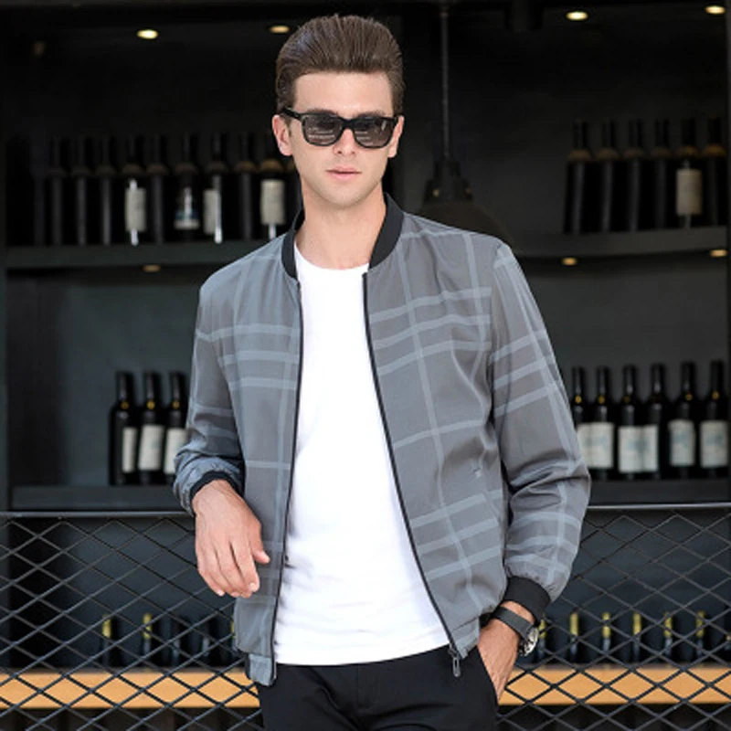 Куртка мужская демисезонная в полоску модная однотонная Повседневная на молнии