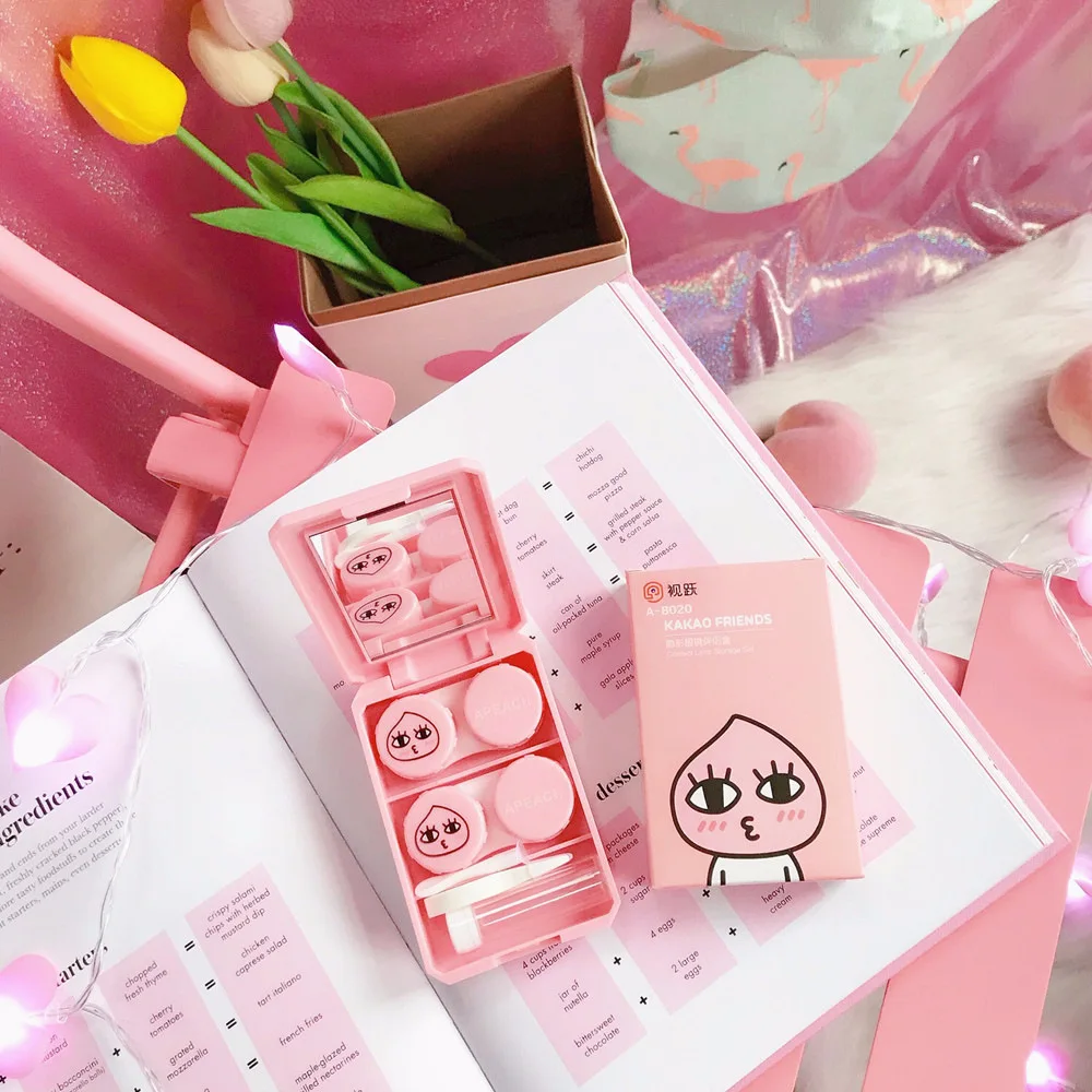 Peach Корейский милый чехол с животными из мультфильма для очков, кейс для контактных линз, 4 цвета, контактные линзы, креативный красивый чехол для контактных линз - Цвет: Peach