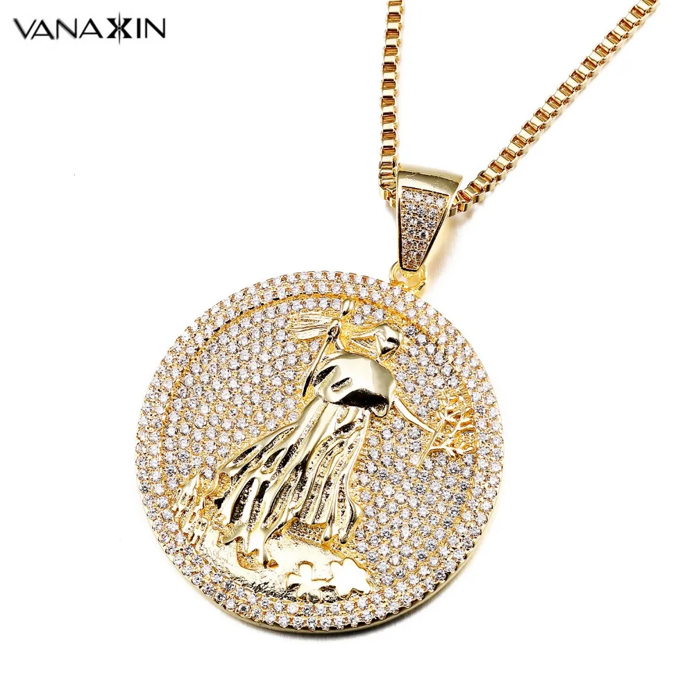 

VANAXIN Fairy Iced Out AAA Clear Shiny CZ Punk Pendants Necklaces Gold/Silver Color Hip Hop Statement Necklace Jewelry Wholesale