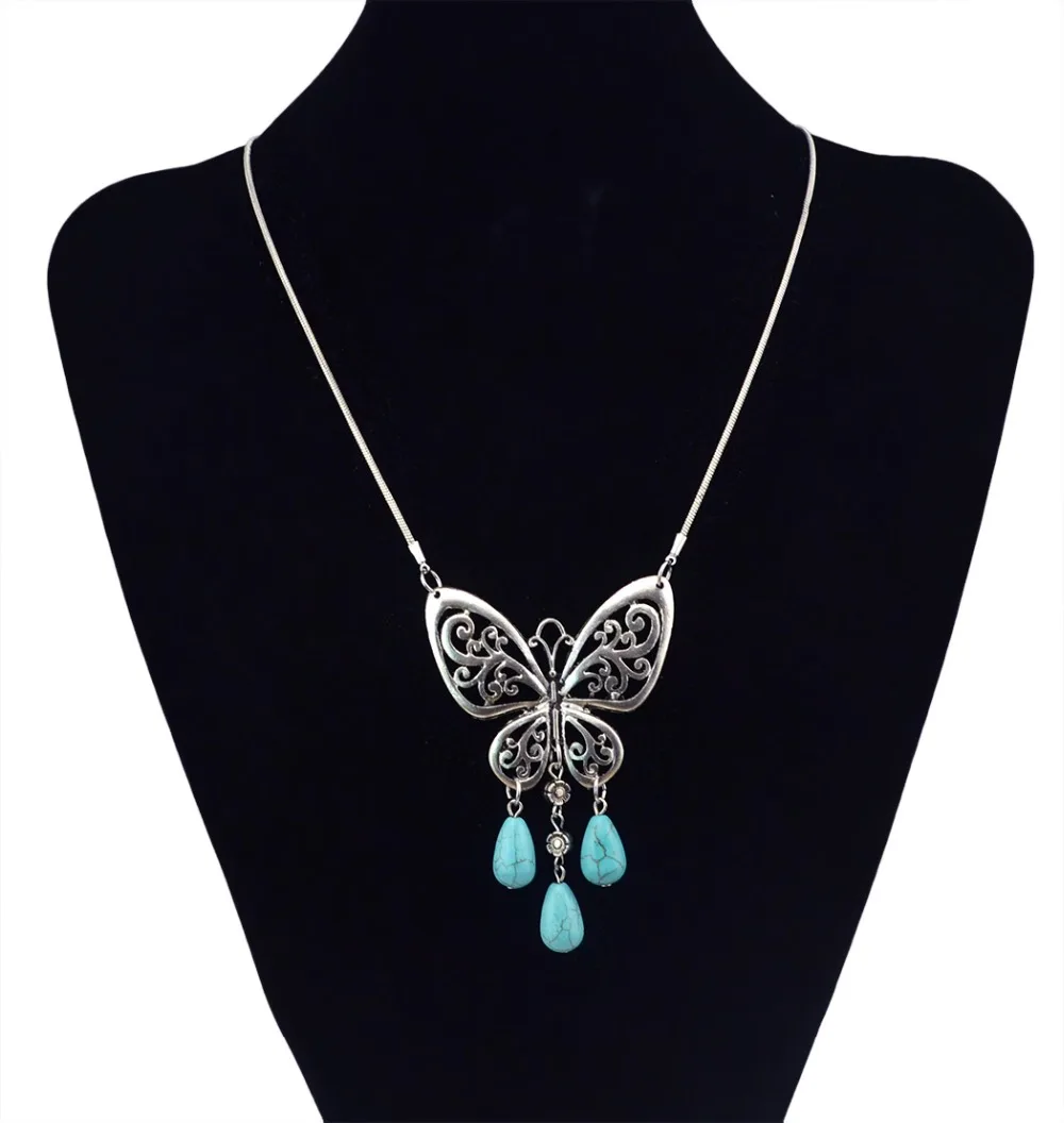 Винтажные Серебристые кулоны Цвет мотыльковый подвес-ожерелье для женщин и