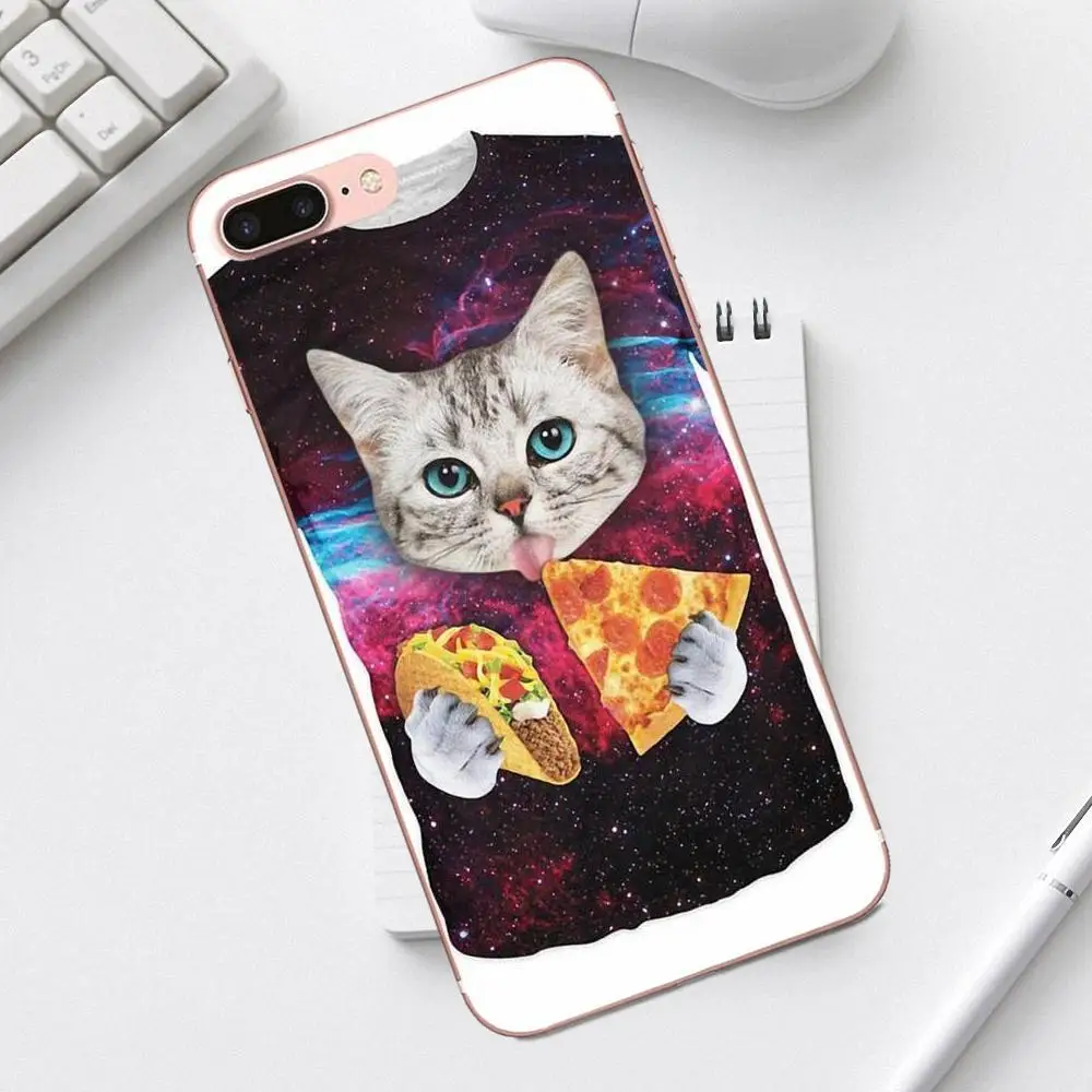 Qdowpz Пицца Кошка котенок хипстер ТПУ чехлы для iPhone 4 4S 5 5C SE 6 6S 7 8 Plus X XS Max XR Galaxy A3 A5 J1 J3