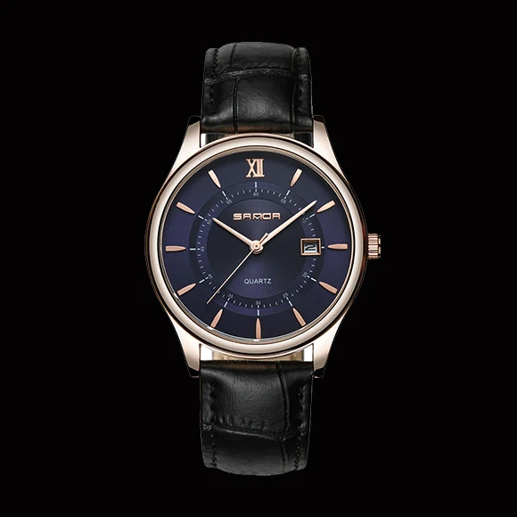 black blue SANDA кожаный Бизнес Мужские часы Топ бренд Роскошные модные кварцевые часы мужские Полный календарь наручные часы relogio masculino - Цвет: black blue
