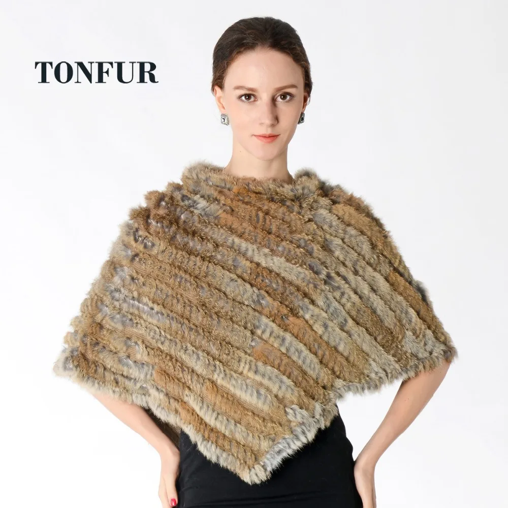 New Real Knit Rabbit Fur Shawl Fashion Women Genuine Poncho Natural Pashmina DNT682 | Аксессуары для одежды