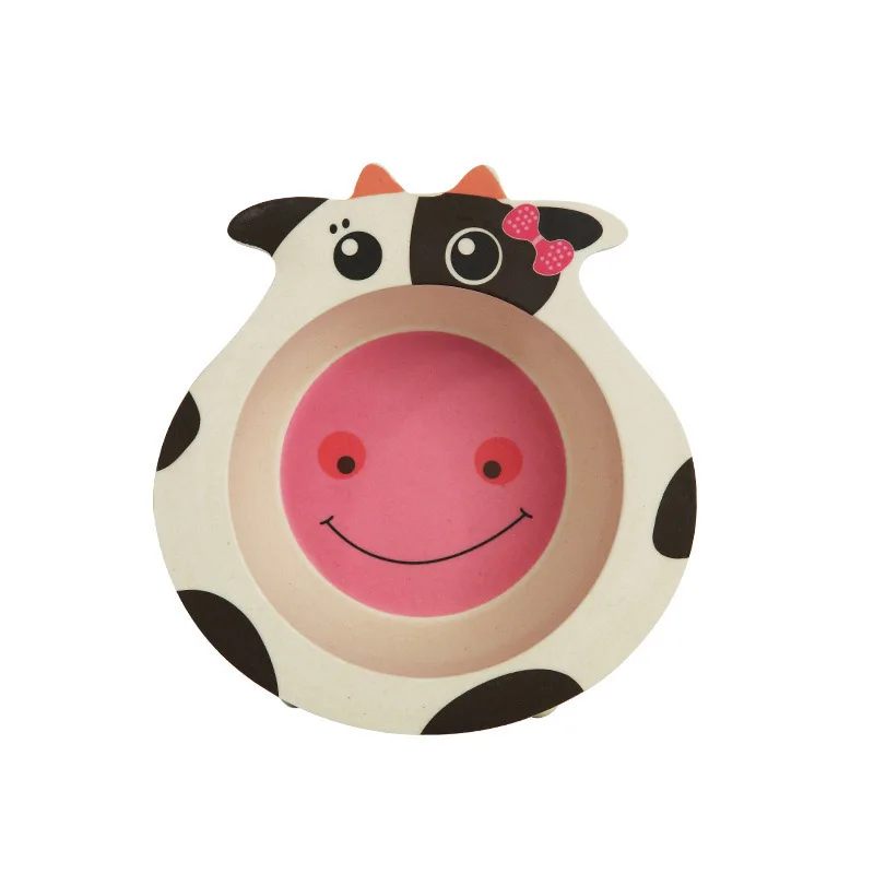 Cow Кормление блюд из бамбукового волокна для Еда посуда для маленьких детей тарелка чаша новорожденного малыша грудью есть вещи - Цвет: Cow