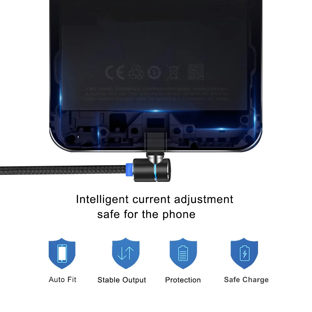 Магнитный кабель A.S 90 градусов с нейлоновой оплеткой usb type C для samsung S9 S8 One Plus 5T XiaoMi
