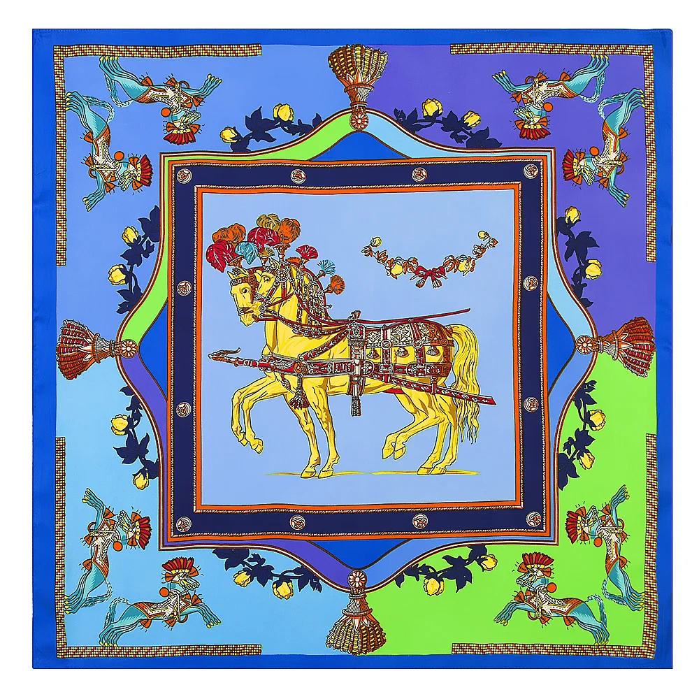 100% Silk Scarf Women Square Scarves 2019 Summer Euro Horses Printed Neckerchief Hijab Lady Bufandas Female Foulard 60X60cm | Аксессуары