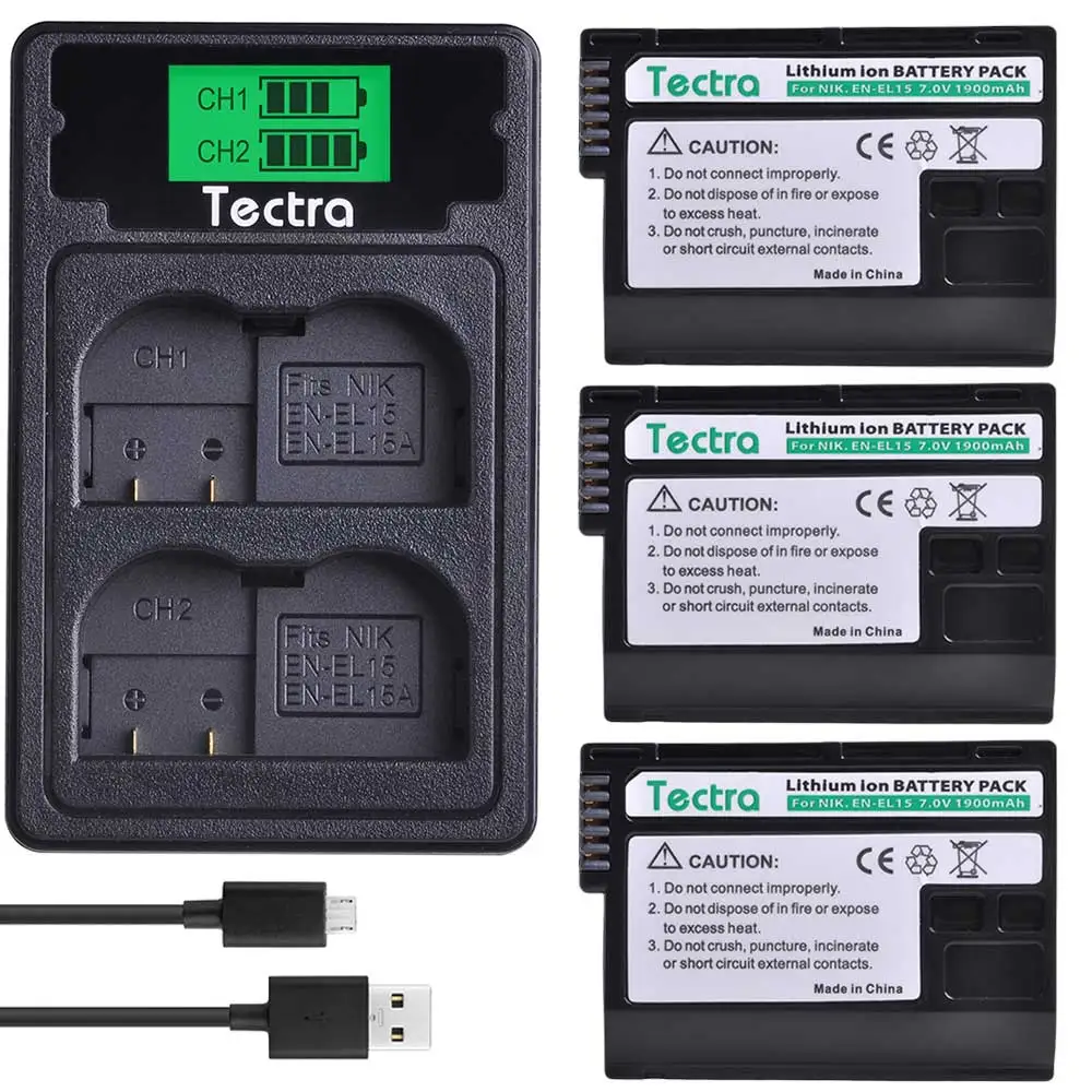 3 battery 1 charger 4Pcs EN-EL15 EN EL15 EL15 Battery+LCD USB Charger Type C Port for Nikon D600 D610 D800 D800E D810 D7000 D7100 D7200 - Цвет: 3 battery 1 charger