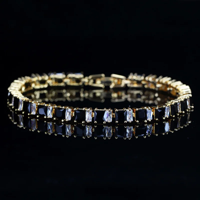 black CWWZircons стильный квадратной огранки сверкающий кубический цирконий желтое золото цвет CZ женский теннисный браслет с расширением CB192 - Окраска металла: black