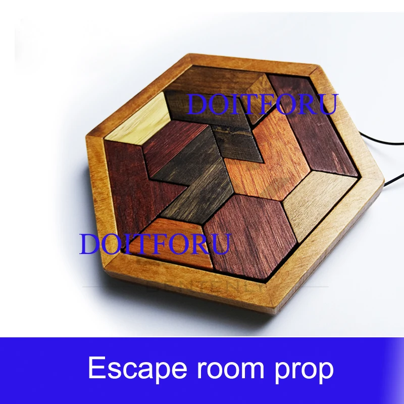 

Escape room prop Tangram Prop real life room escape game finish jigsaw puzzles to unlock secret chamber room