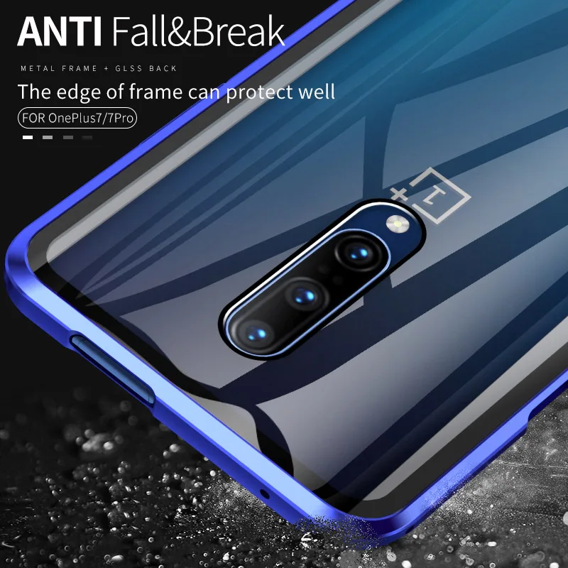 Luxury Magnetic Metal Glass Case For Oneplus 7 Pro Frame Transparent 360 Full Body Protect One Plus Flip |