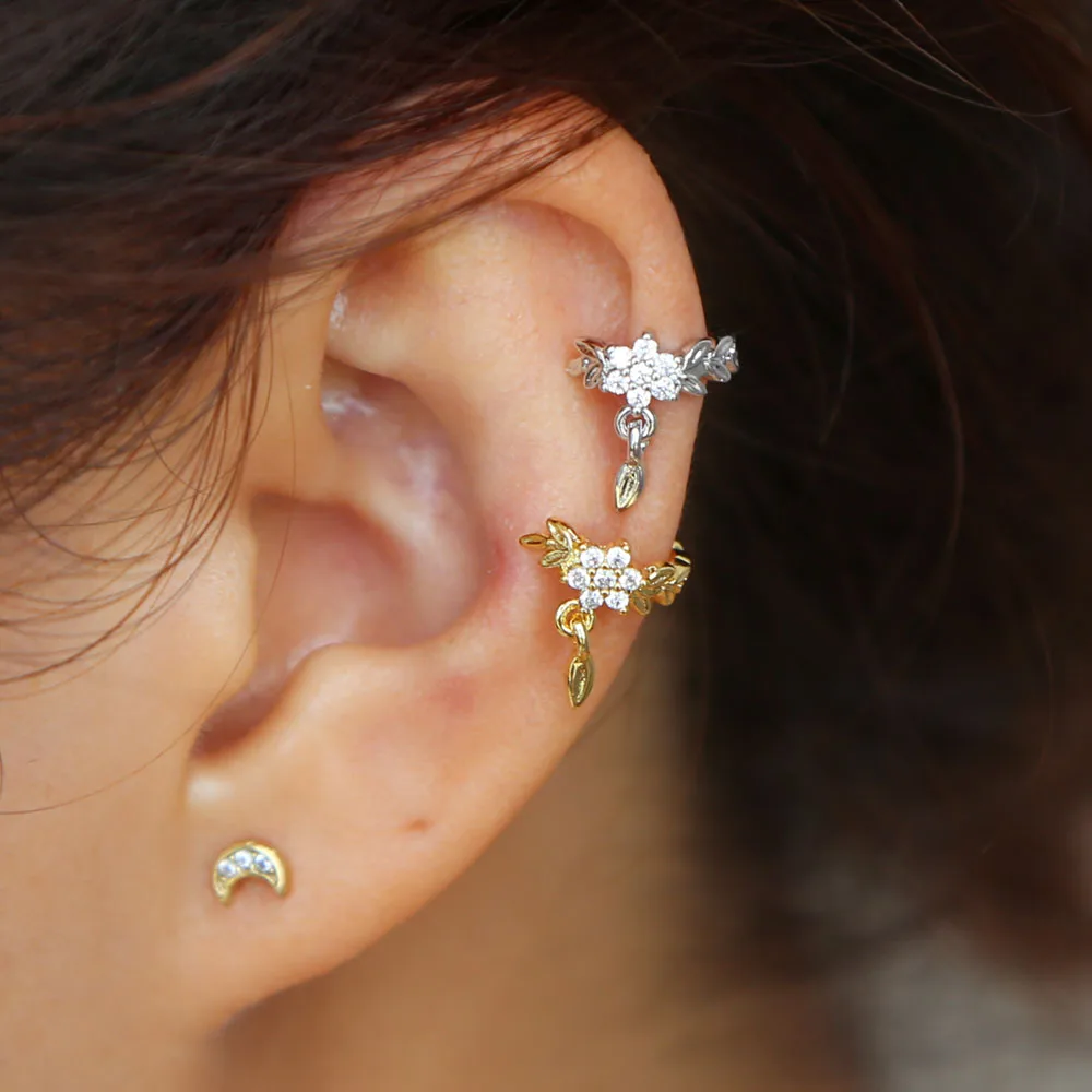 Корейский стиль кулон в форме листьев запонки для ушей зажим женщин модные