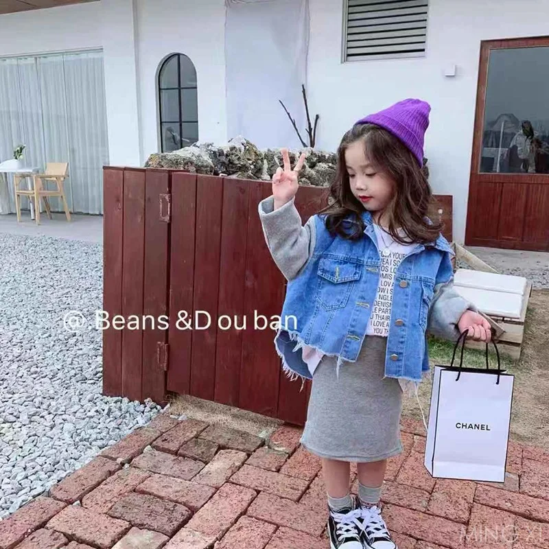 Коллекция 2019 года новая весенняя детская одежда костюм для девочек Джинсовая