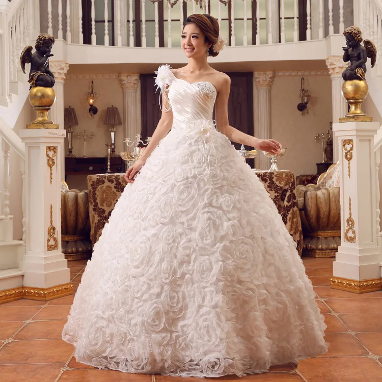 Винтажные кружевные свадебные платья бальные на одно плечо Vestidos Cerimonia