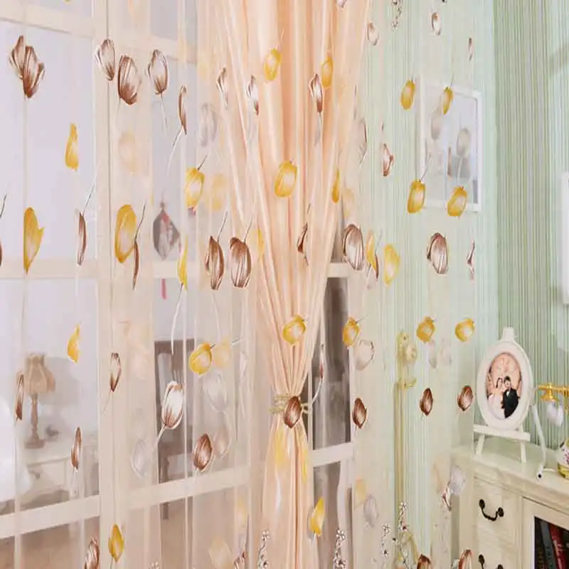 Занавески с узором тюльпана затенение от солнца из прозрачной вуали для окон