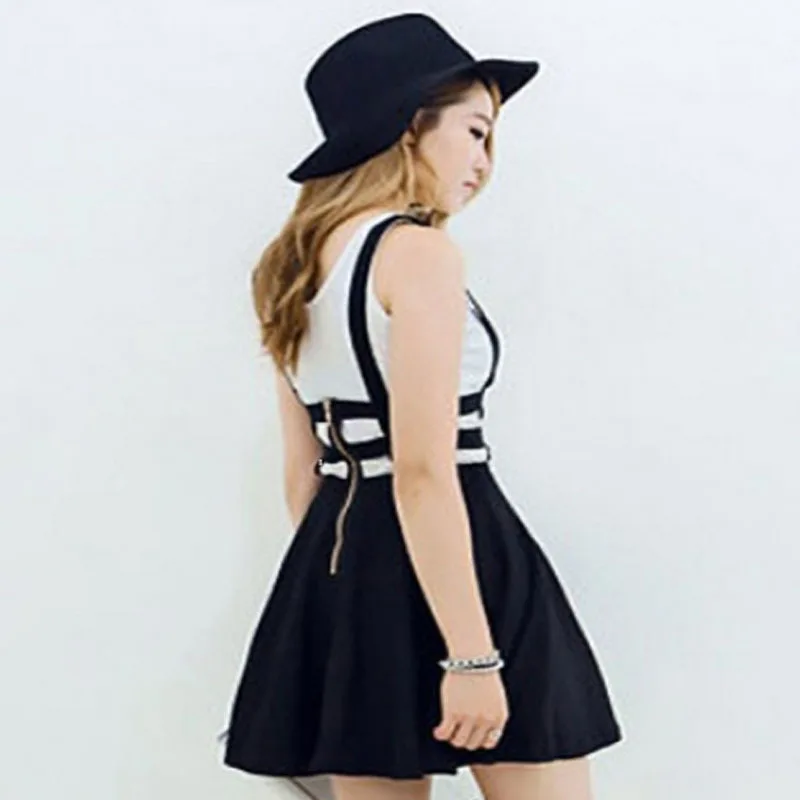 Юбка комбинезон Женская Осенняя плиссированная с подтяжками на молнии|skater