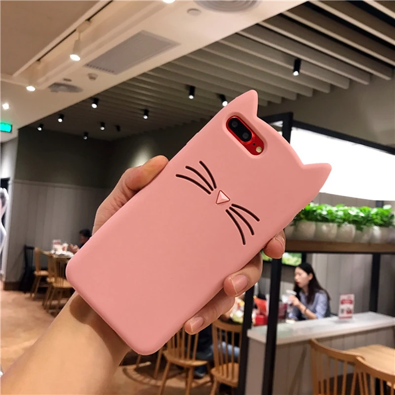 Розовый бородой Кошка мягкий силиконовый чехол для iPhone X 8 7 6 S плюс 5 5S SE Samsung galaxy S3 S4