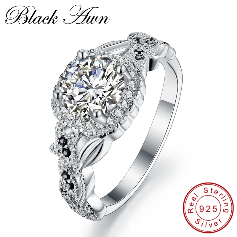 

[BLACK AWN] Neo-Gothic 3.5g 925 Sterling Silver Jewelry Trendy Wedding Rings for Women Engagement Ring Femme Bijoux Bague C129