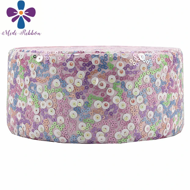 3"75mm Shiny Cutting Sequin Ribbon Colorful Aqua Pink Purple DIY Wedding Party Decor Hair Bowknows Making 25yards/roll