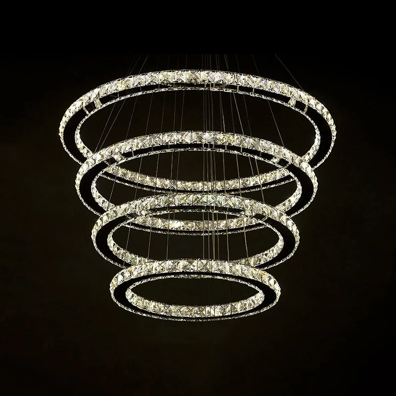 4 кольца светодиодные кристаллические люстры лампа круглое кольцо подвесные