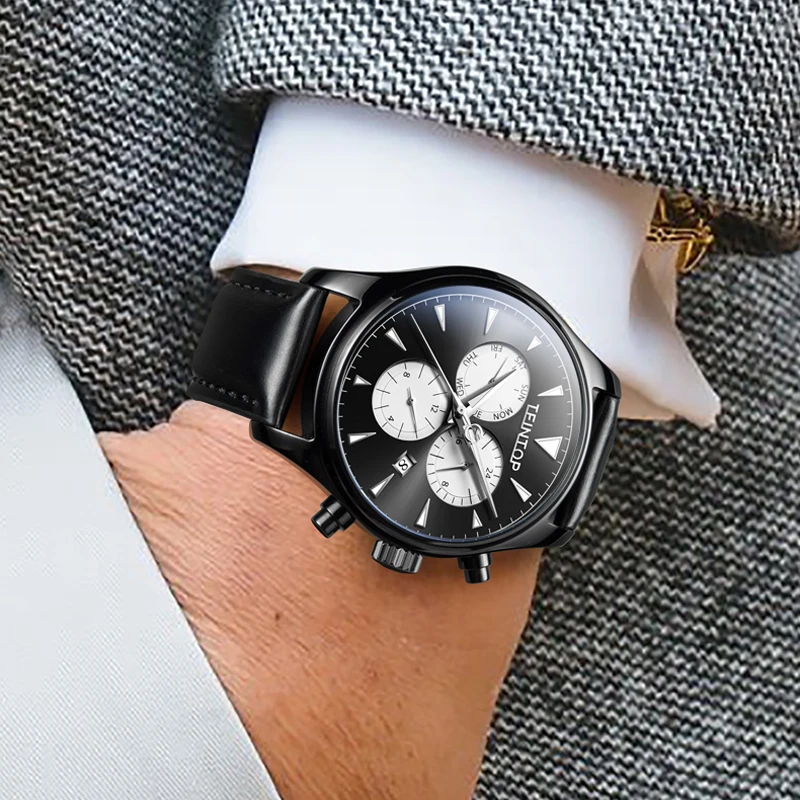 Топоп 2019 новый спортивный гоночный дизайн коричневый кожаный синий 3 циферблата