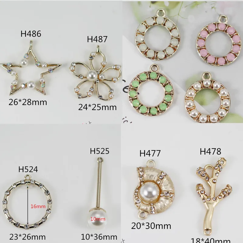 

20pcs circle flower star pendant bling alloy with Rhinestone pearl Charm DIY accessories of earring bracelet headdress finding