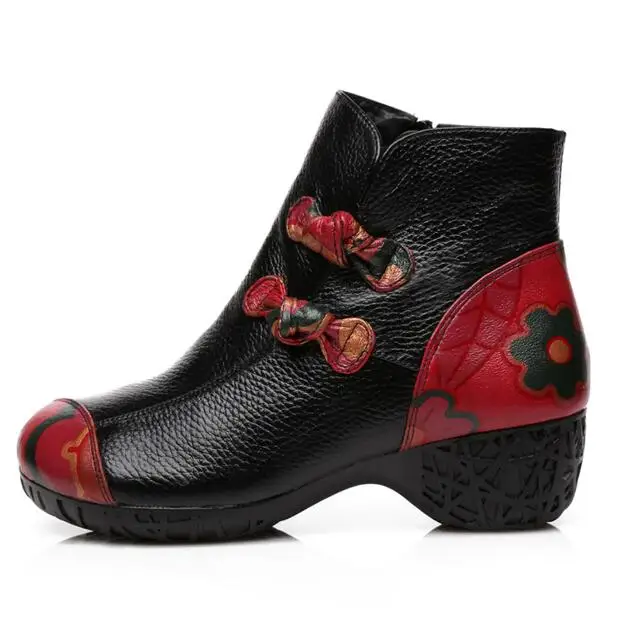 Free shipping Fashion China National style Genuine Leather Retro handmade flowers round autumn and winter Short boots | Обувь