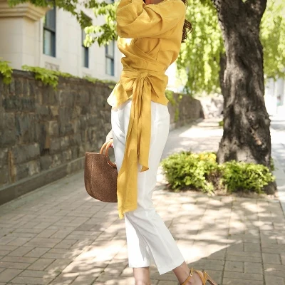 Женская Повседневная Блузка SMTHMA золотистая блузка с рукавами фонариками и