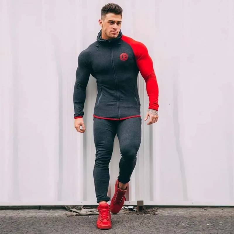 Хлопковые мужские спортивные костюмы из двух частей обтягивающий спортивный