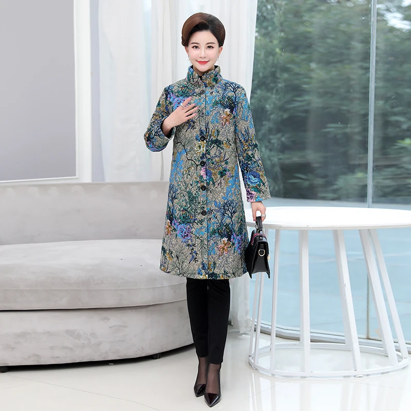 Осенне зимняя женская куртка пальто с национальным принтом мать хлопковое