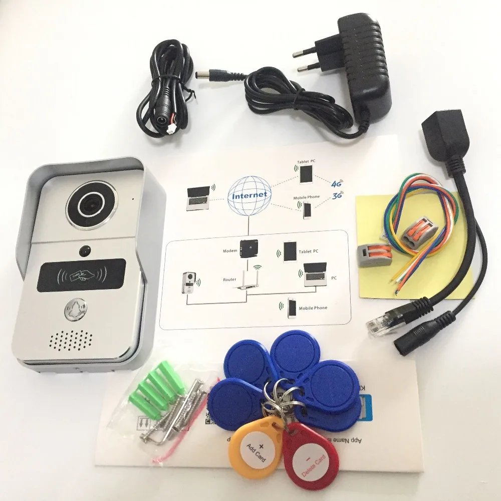 Беспроводная sd карта видео запись телефон двери + RFID брелоки внутренний звонок Wifi