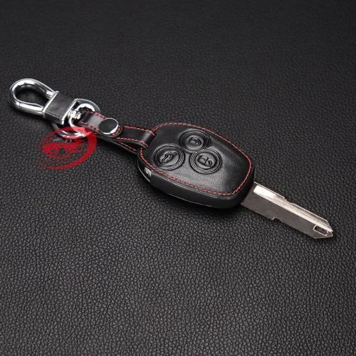 black Кожаный чехол для ключей с 3 кнопками для Renault Clio Scenic Megane Duster Sandero Captur Twingo Modus - Название цвета: black