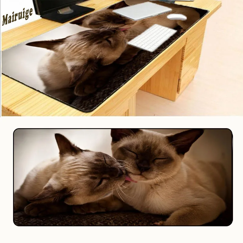 

Mairuige 900*400*2mm Two Brown Cat Love Large Overlock Mousepad Retro Style Mouse Pad Red Can Be Customized Free Shipping