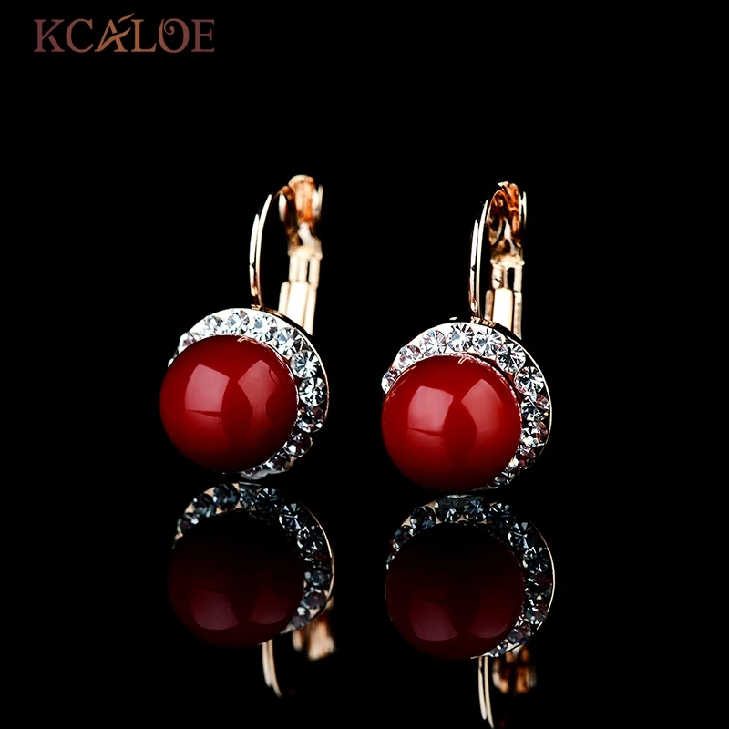 KCALOE Серьги Из Имитацией Красного Коралла Для Женщин Белый Кристалл Круглые