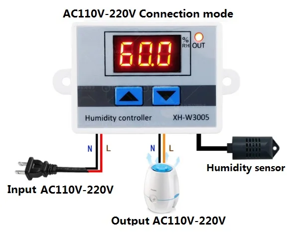 W3005 220V 12V 24V Цифровая аппаратура регулятора влажности переключатель управления