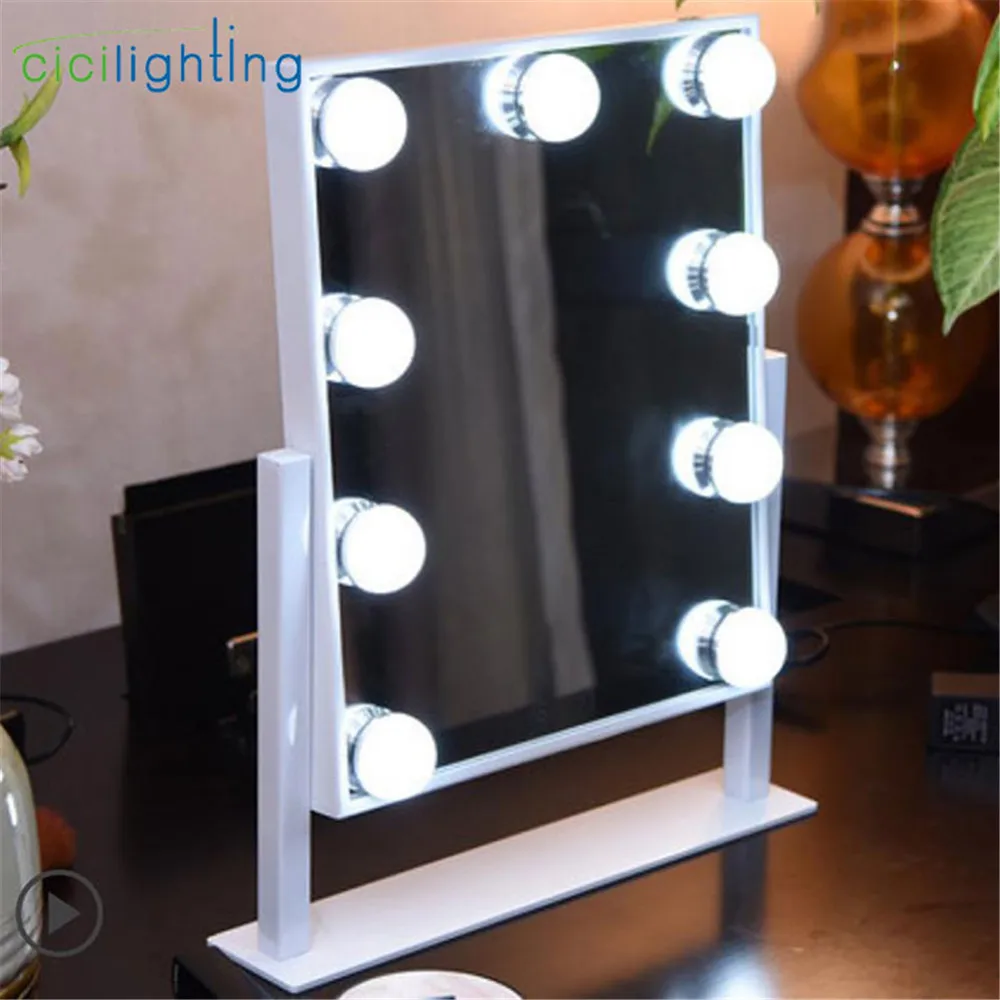 white 9-light Зеркало в комплекте, косметический зеркальный светильник с 9 12 15 Светодиодный светильник с лампами, сенсорный экран, косметический Регулируемый туалетный Настольный светильник s - Испускаемый цвет: white 9-light