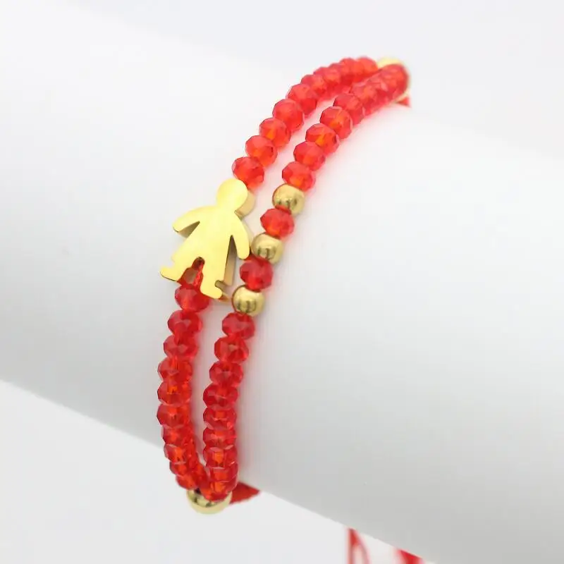 Red Gold boy Очаровательные браслеты с милым медведем для женщин, роскошные ювелирные изделия из нержавеющей стали для мальчиков и маленьких девочек, красный браслет с плетеной веревкой, подарок для мамы - Окраска металла: Red Gold boy