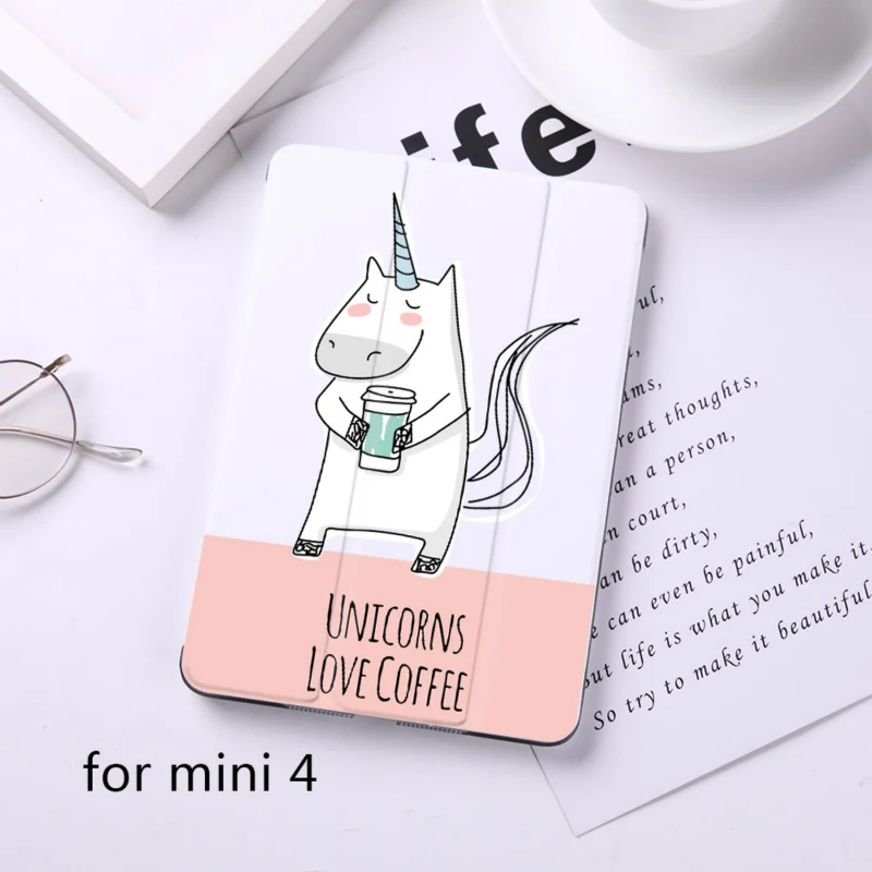 B200061-mini 4 Cartoon Cute Unicorn Magnet Flip Cover For Apple iPad 9.7" Case For iPad Air 2 Mini2 PU Leather Tablet Folding Folio Case - Цвет: B200061-mini 4