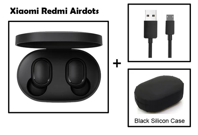 black case cable Оригинальные наушники Xiaomi Redmi TWS Bluetooth 5,0, стерео наушники с басами и микрофоном, беспроводные наушники с управлением ии - Цвет: black case cable