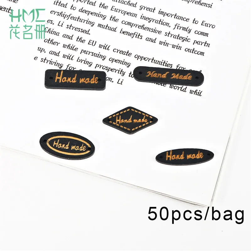 Смешанные формы 50 шт./лот "Hand Made" буквы пуговицы из натурального дерева бирки для одежды декор Скрапбукинг домашнее ремесло DIY Швейные аксессуары